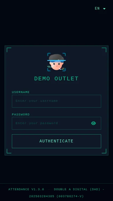 Staff login screen